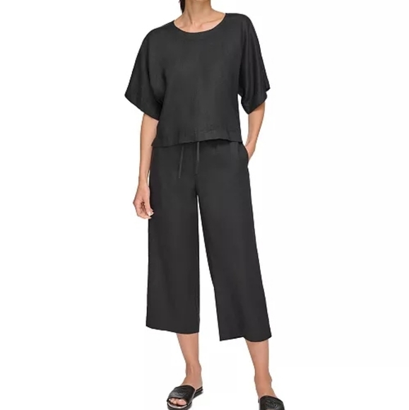 DKNY PURE BLACK 100% G0RGEOUS LINEN TOP - Picture 1 of 6